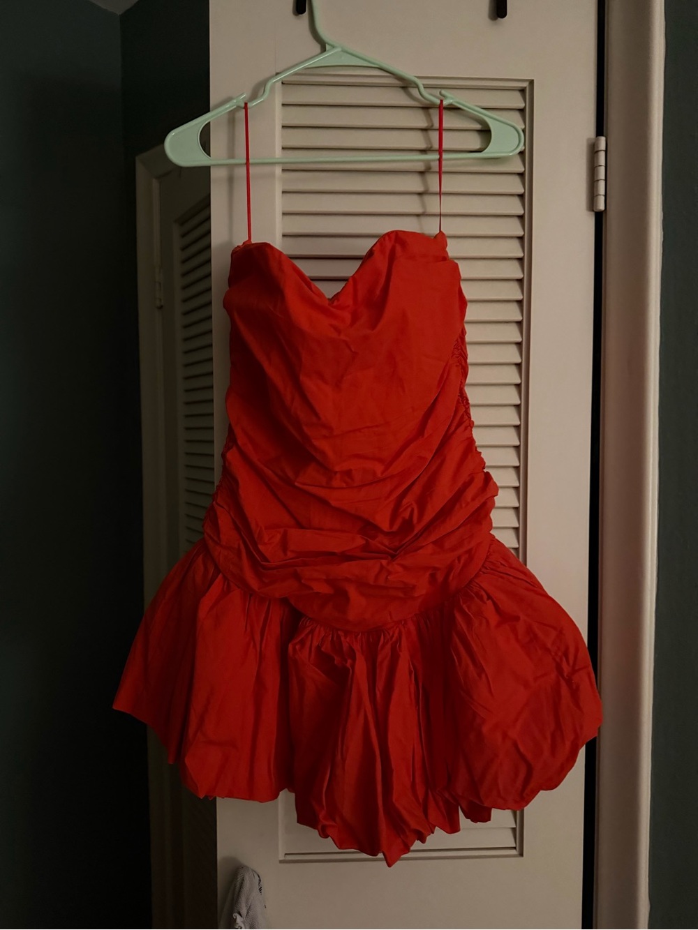 Strapless Red Mini Dress with Ruffled Skirt